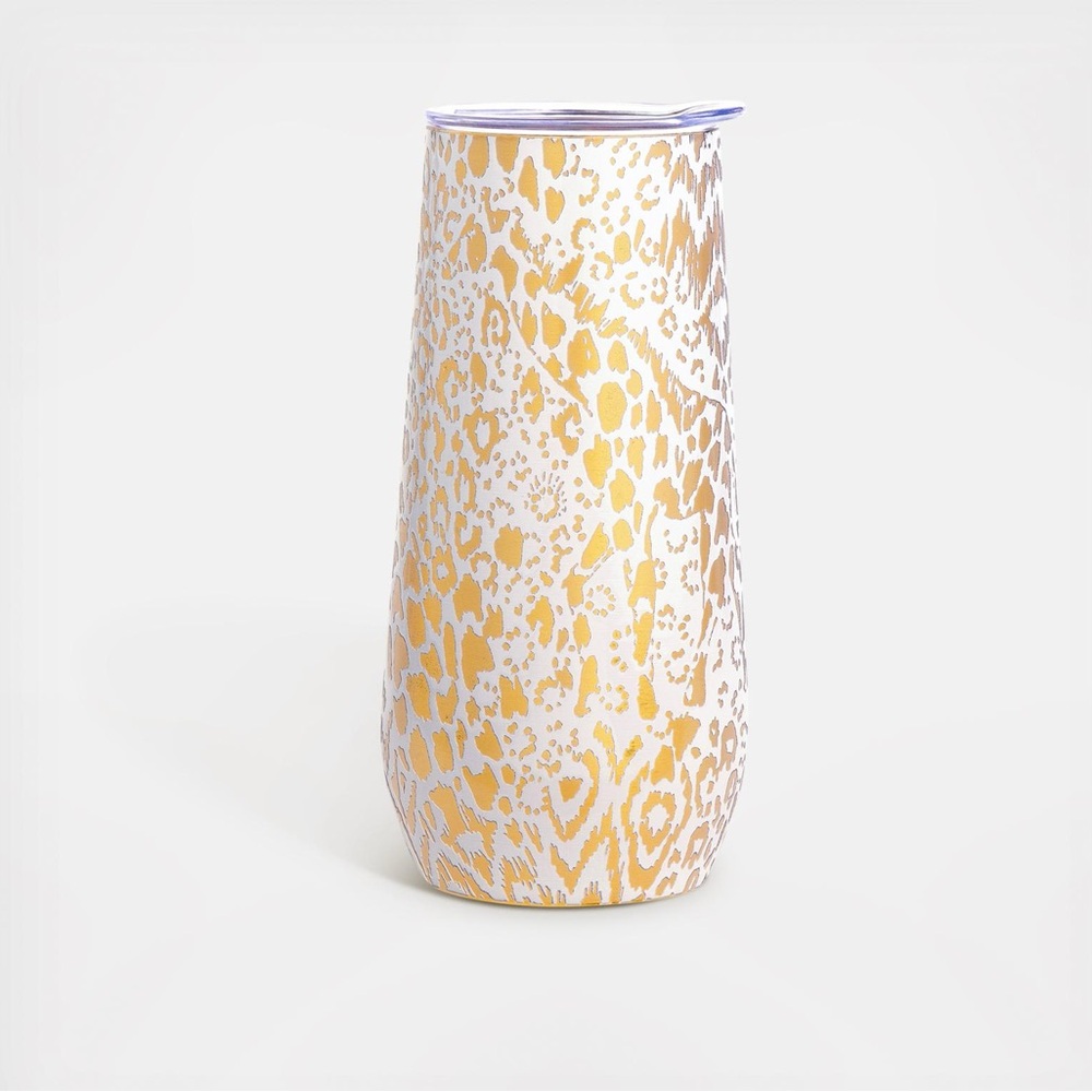 NIB Lilly Pulitzer 10 oz Stainless Steel Champagne Flute in Gold Pattern Play